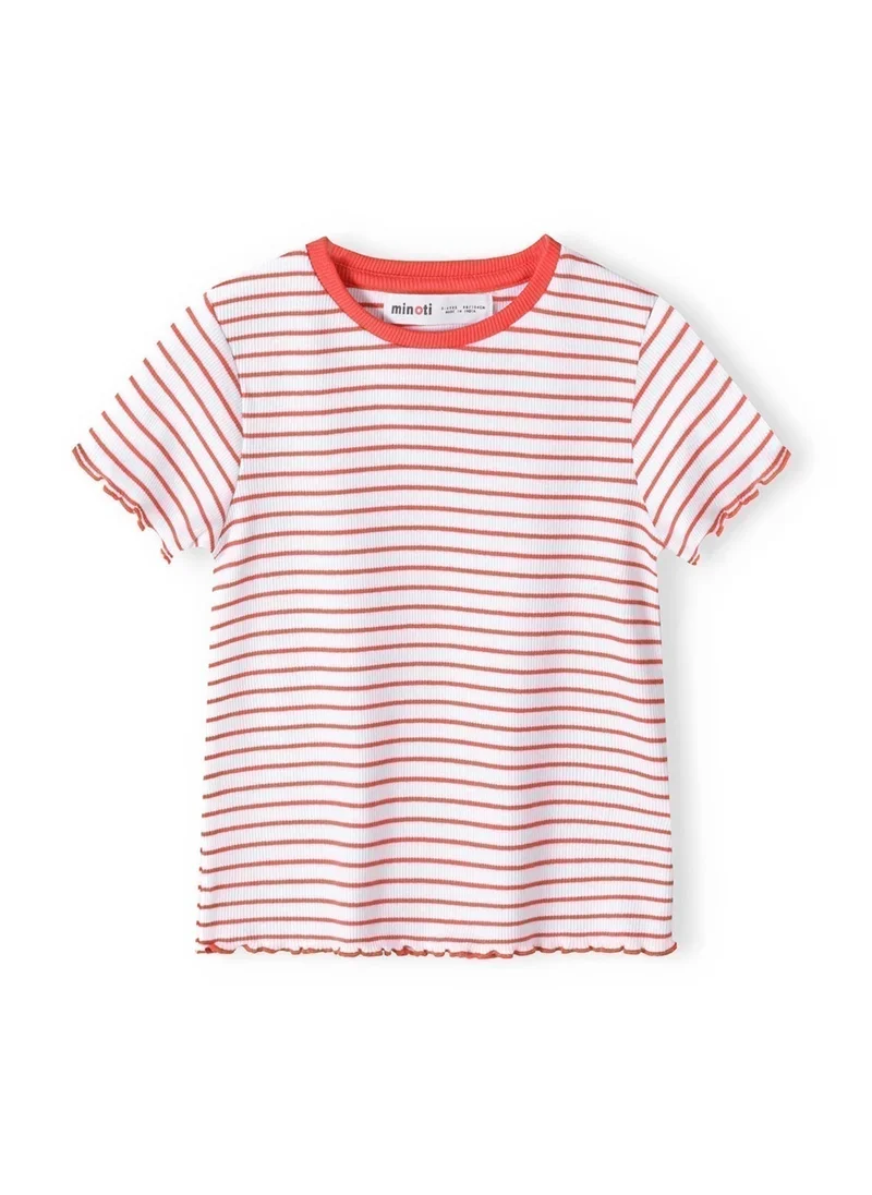 MINOTI Girls t-shirt striped rib lettuce edged red