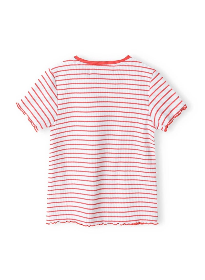 MINOTI Girls t-shirt striped rib lettuce edged red - Image 3
