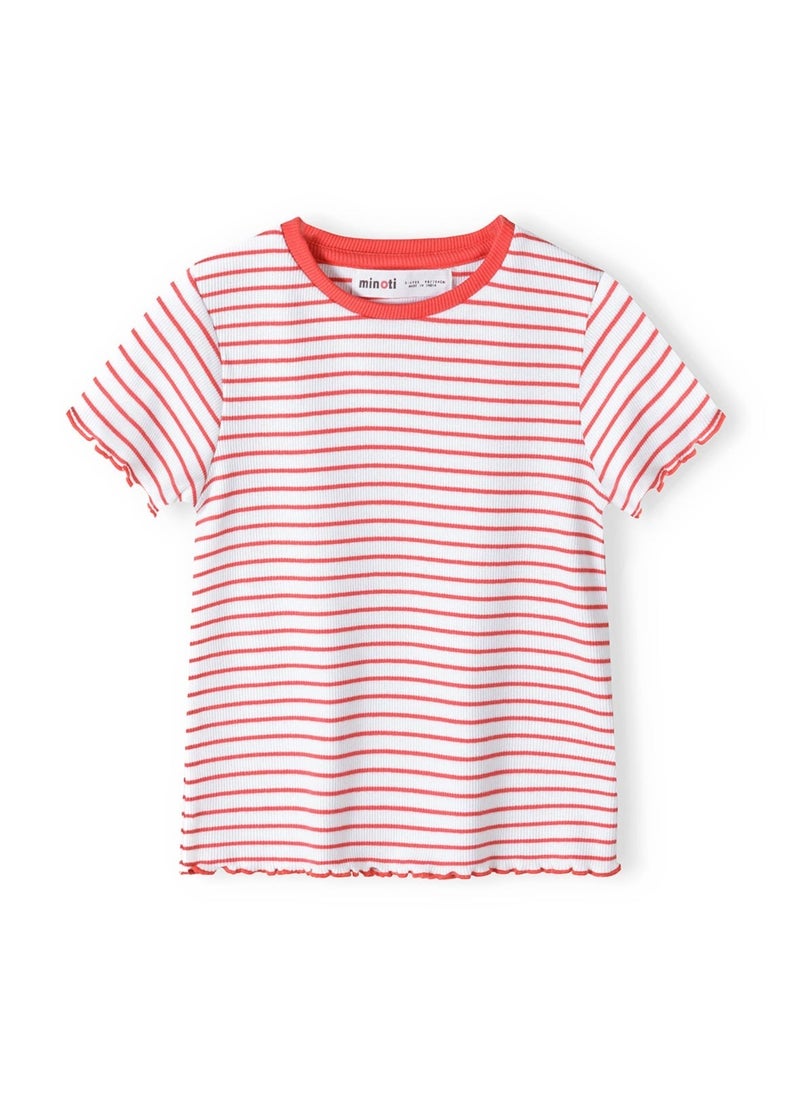 MINOTI Girls t-shirt striped rib lettuce edged red - Image 2