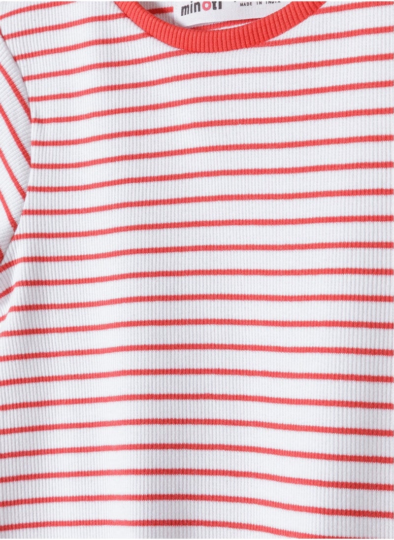 MINOTI Girls t-shirt striped rib lettuce edged red - Image 4