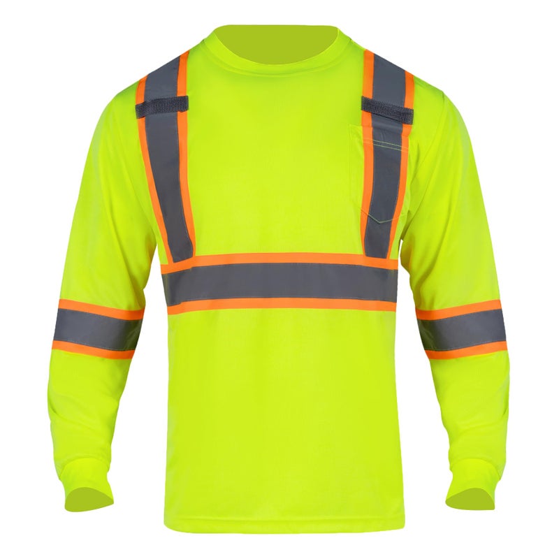 FONIRRA Hi Vis Shirts for Men Reflective ANSI Class 2 Safety Long Sleeve High Visibility Work Construction T Shirts Yellow