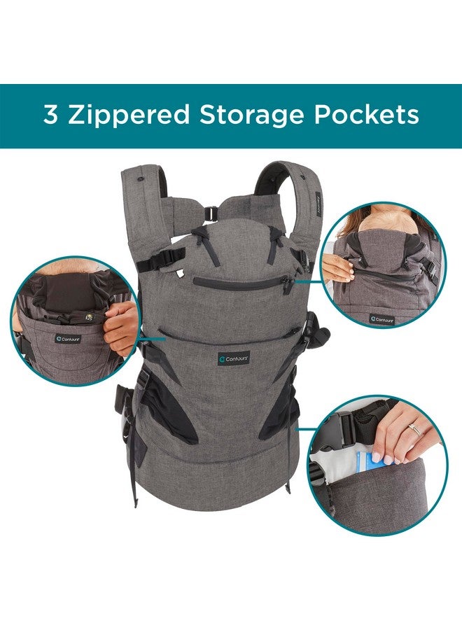 Contours Baby Carrier Newborn to Toddler | Journey 5 Position Convertible Easy-to-Use Baby Carrier with Pockets for Men and Women, Face in, Face Out, Front, Back & Hip (8-45 lbs) - Carbon Gray - Image 4