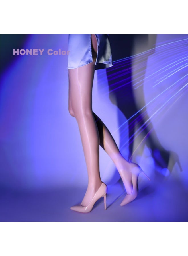 Limerence M Laimi Runsi Seamless Pantyhose, Ultra-thin, Silky Smooth, Shiny Over-knee Stockings, Honey Color, Closed Crotch, Size L - Image 2