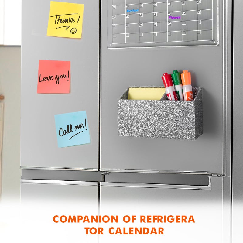 Beygorm Magnetic Dry Erase Marker Holder For Whiteboard Non-Slip Acrylic Magnet Pen Holder For Fridge Refrigerator Locker Organizer For Work Locker Accessories Pencil Cup For Desk(Silver) - Image 4