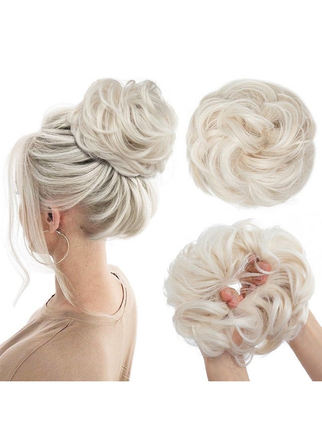 برافراجيا قطع شعر على شكل كعكة فوضوية، وصلات شعر مجعدة ومموجة، وصلات شعر صناعية على شكل كعكة، وصلات شعر ذيل حصان، وصلات شعر سميكة للنساء والفتيات - أشقر بلاتيني (قطعة واحدة) - Image 1