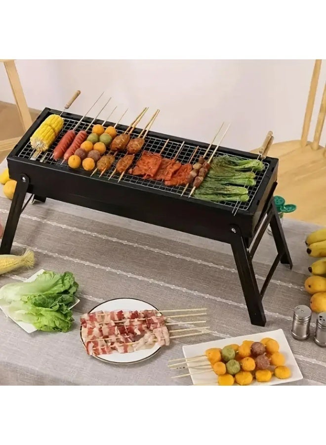 Foldable Charcoal BBQ Grill Portable Barbecue Grill For Outdoor Household Camping Grill Black - Image 4