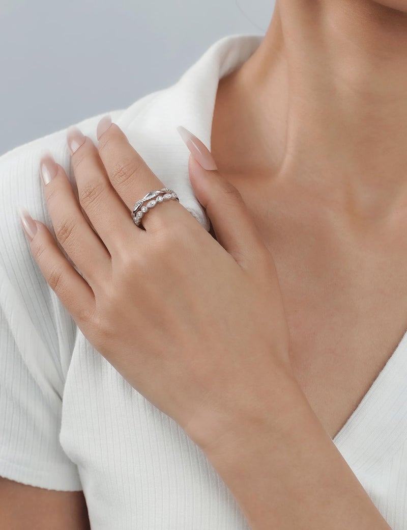 IMOLOVE Moissanite Wedding Bands for Women, Trendy 0.5 Carat Silver Marquise Wedding Band Everyday Fashion Moissanite Eternity Band Rings for Women with 18K White Gold Plated Size 9.5 - Image 4