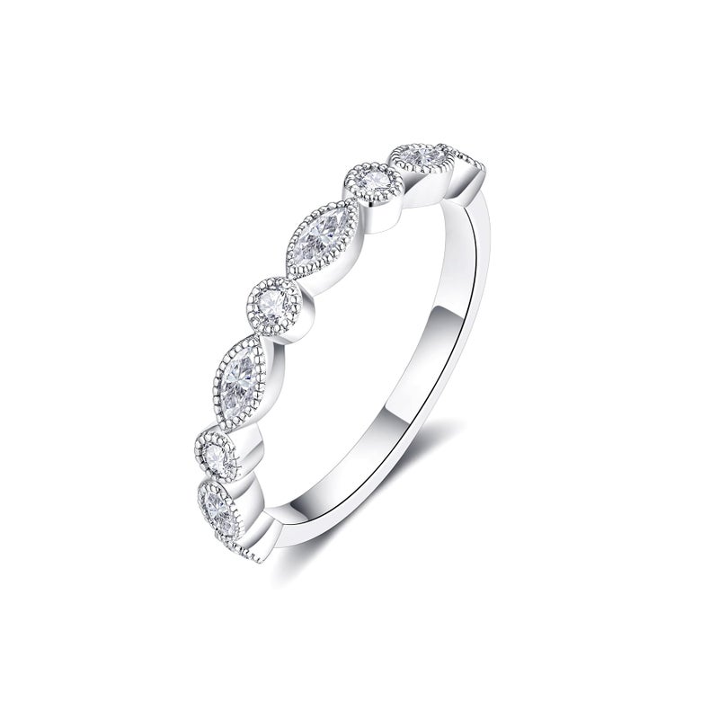 IMOLOVE Moissanite Wedding Bands for Women, Trendy 0.5 Carat Silver Marquise Wedding Band Everyday Fashion Moissanite Eternity Band Rings for Women with 18K White Gold Plated Size 9.5 - Image 1