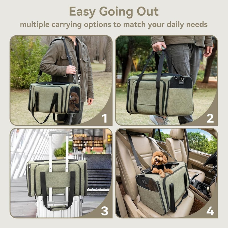 Petsfit Expandable Cat Dog Carrier Airline Approved, 17" L x 11" W x 11" H Soft-Sided Portable Pet Travel Carrier for Kitten, Puppy, Removable Soft Plush Mat and Pockets, Auto-Locking Zippers - Image 5