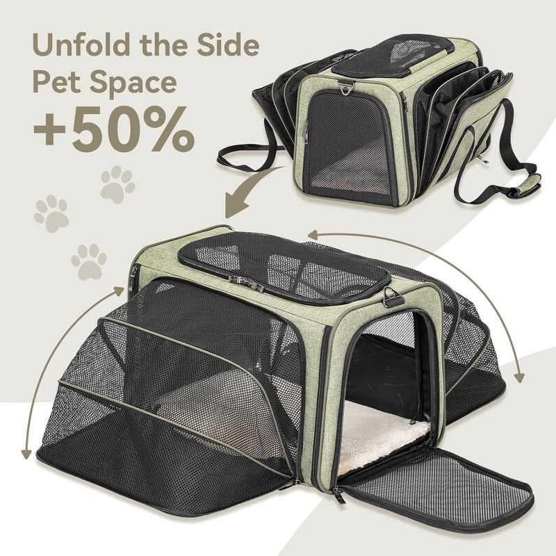 Petsfit Expandable Cat Dog Carrier Airline Approved, 17" L x 11" W x 11" H Soft-Sided Portable Pet Travel Carrier for Kitten, Puppy, Removable Soft Plush Mat and Pockets, Auto-Locking Zippers - Image 2