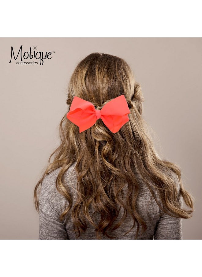 Motique Accessories 5.5 Inch Grosgrain Hair Bow Clip For Woman And Girls (Neon Orange)  - Image 2