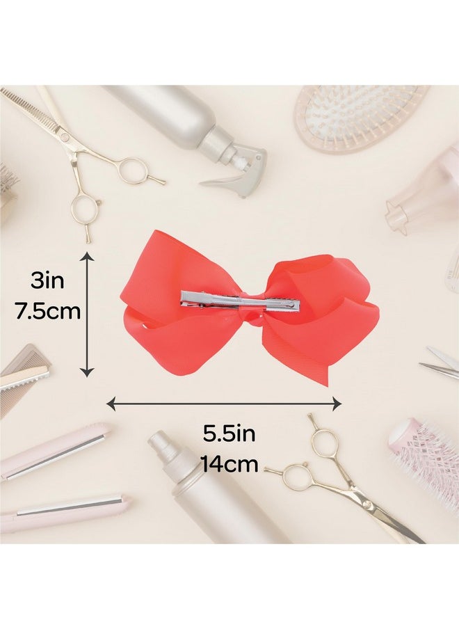 Motique Accessories 5.5 Inch Grosgrain Hair Bow Clip For Woman And Girls (Neon Orange)  - Image 5