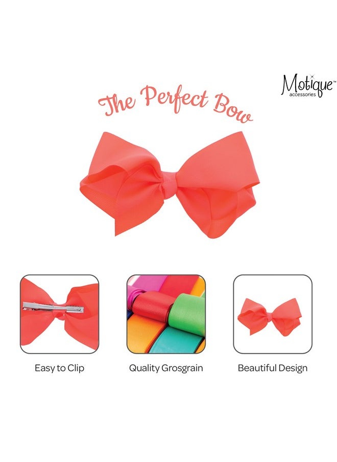 Motique Accessories 5.5 Inch Grosgrain Hair Bow Clip For Woman And Girls (Neon Orange)  - Image 4
