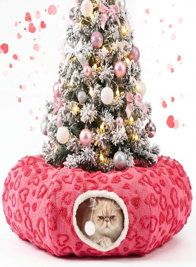 Novabright Valentines Day Cat Tunnel Bed 2.6ft x 2.6ft x 10in Pet Donut Tunnel Foldable Pet Cave Toy Valentine Style with Heart Patterns for Indoor Cats for Small Animals Kitten - Image 1