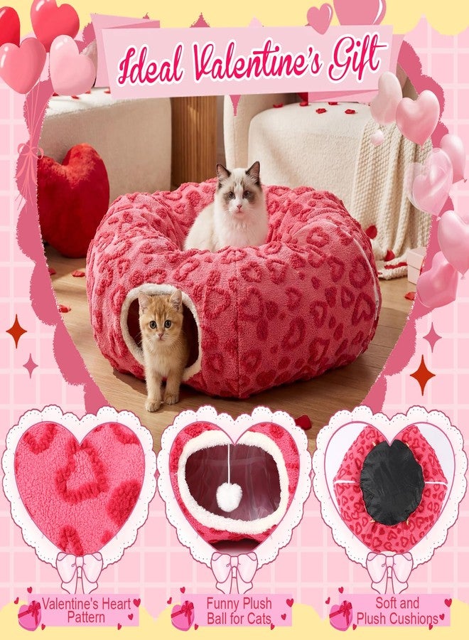Novabright Valentines Day Cat Tunnel Bed 2.6ft x 2.6ft x 10in Pet Donut Tunnel Foldable Pet Cave Toy Valentine Style with Heart Patterns for Indoor Cats for Small Animals Kitten - Image 4