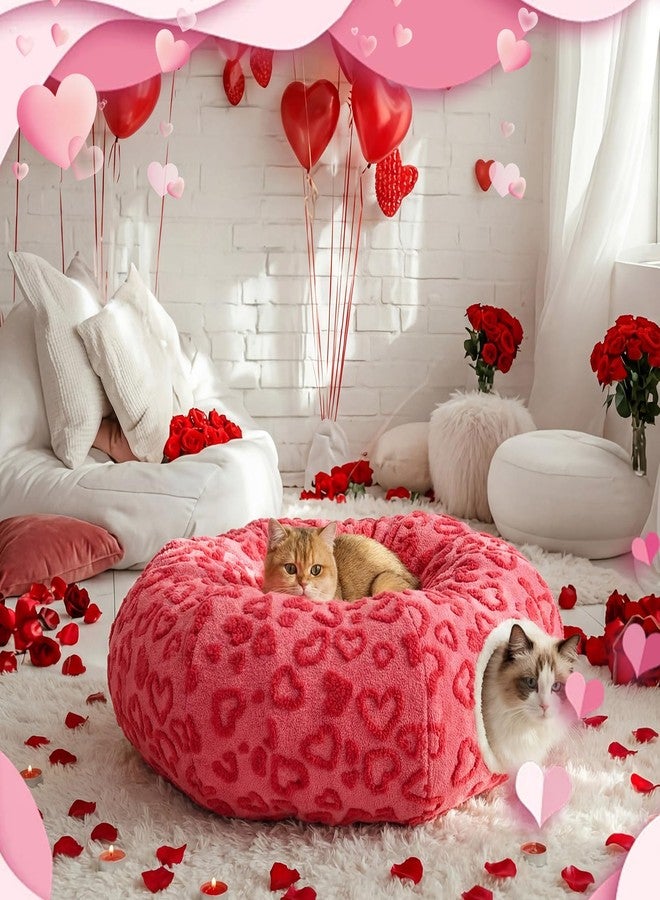 Novabright Valentines Day Cat Tunnel Bed 2.6ft x 2.6ft x 10in Pet Donut Tunnel Foldable Pet Cave Toy Valentine Style with Heart Patterns for Indoor Cats for Small Animals Kitten - Image 5