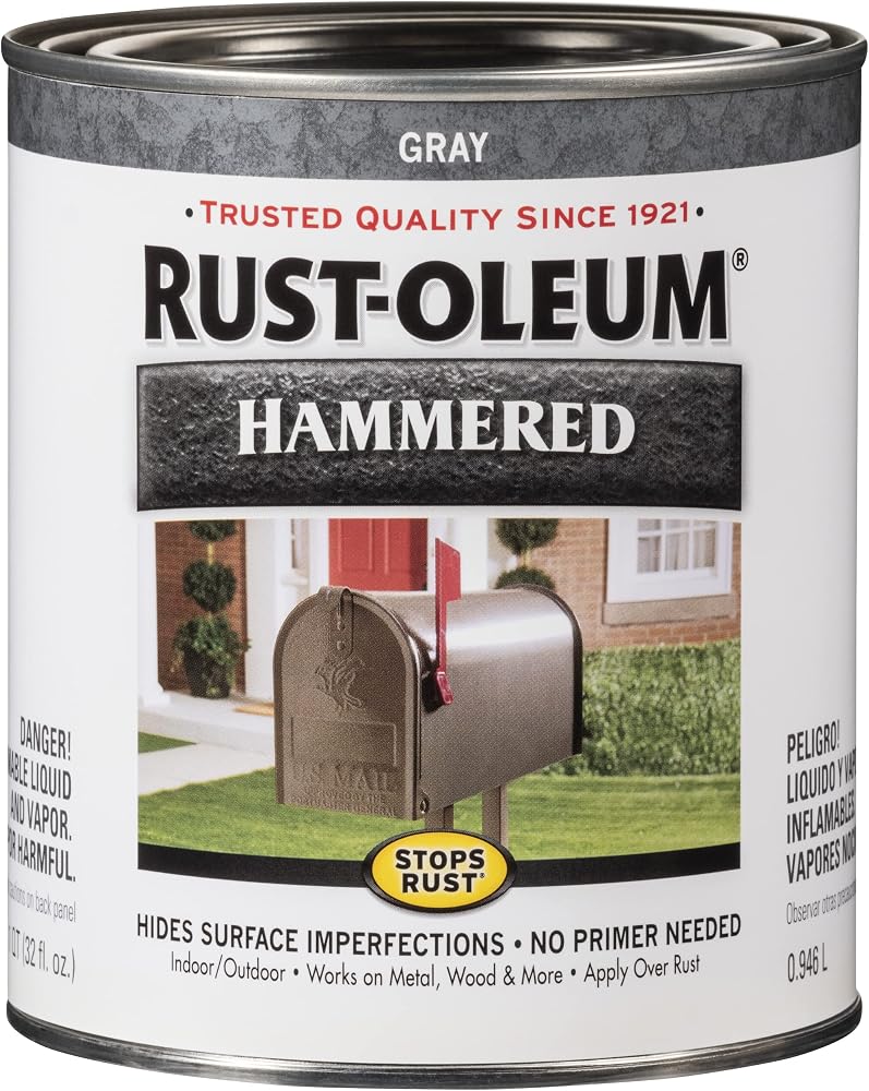 Rust-Oleum 7214502 Hammered Metal Finish, Gray, 1-Quart (Packaging may vary) - Image 1
