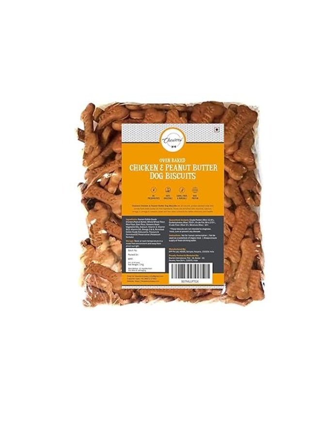 Chewers Oven Baked Real Chicken & Peanut Butter Dog Biscuits, Chicken Flavour, Dog Treat 1 Kg - Image 1