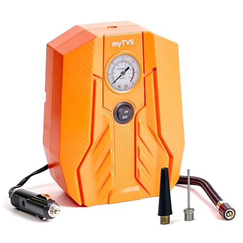 myTVS air Champ Portable Tyre Inflator for Car, Bike, Cycle with 100 PSI Pressure | 12V DC | Analog Air Pump for Car tyre with LED Torch & Long Cord | 1+1 Years Warranty (TI-15) - Image 1