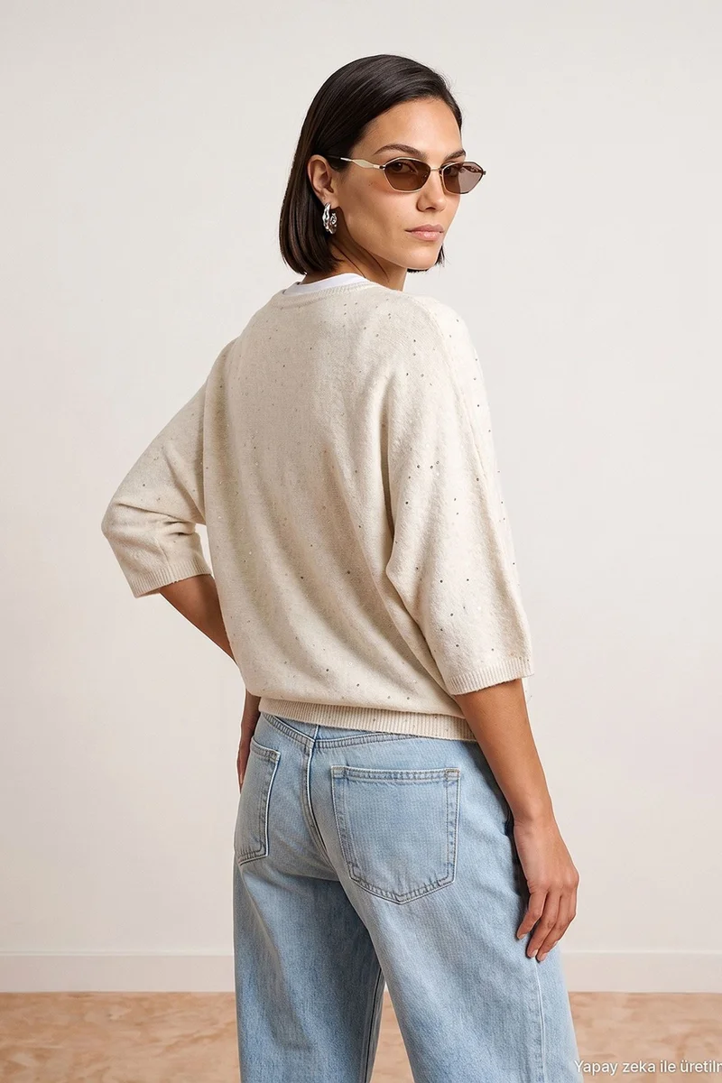 Dilvin Oatmeal Natural DILVIN Women's Knit Sweater for Women | Best Price UAE