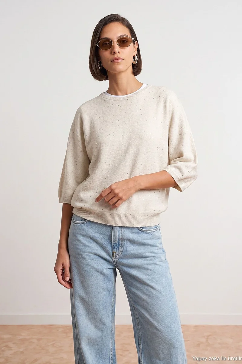 Dilvin Oatmeal Natural DILVIN Women's Knit Sweater for Women | Best Price UAE