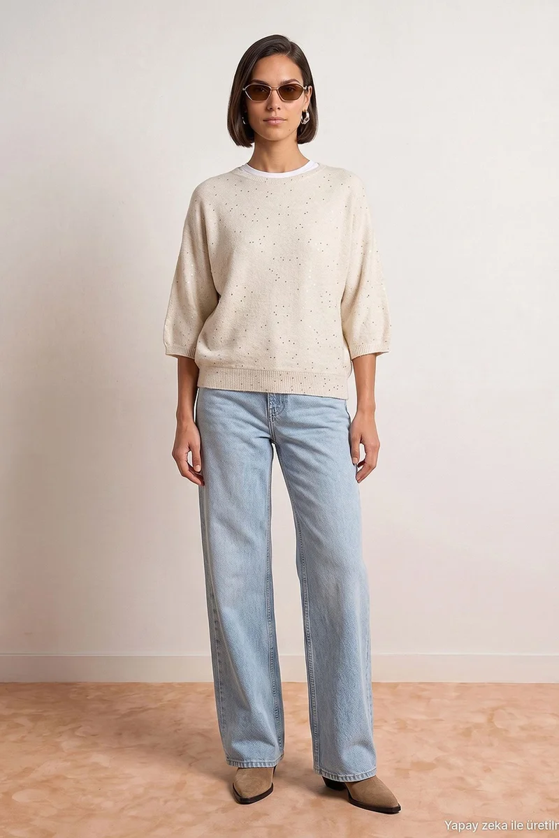 Dilvin Oatmeal Natural DILVIN Women's Knit Sweater for Women | Best Price UAE