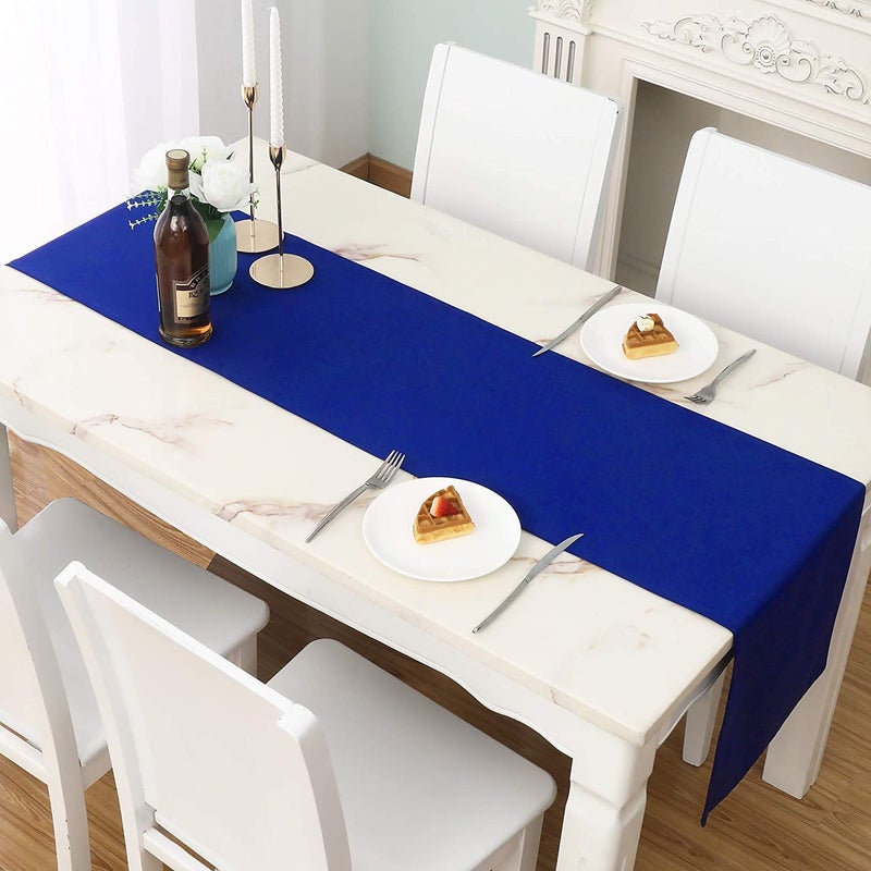 E - Ezra EEZRA Table Runner 13x72 Inch Solid Color Raw Silk Decorative Cloth Handcrafted for Wedding Party Birthday Graduations Hotel Restaurant Banquet Catering Services Event Blue - Image 1