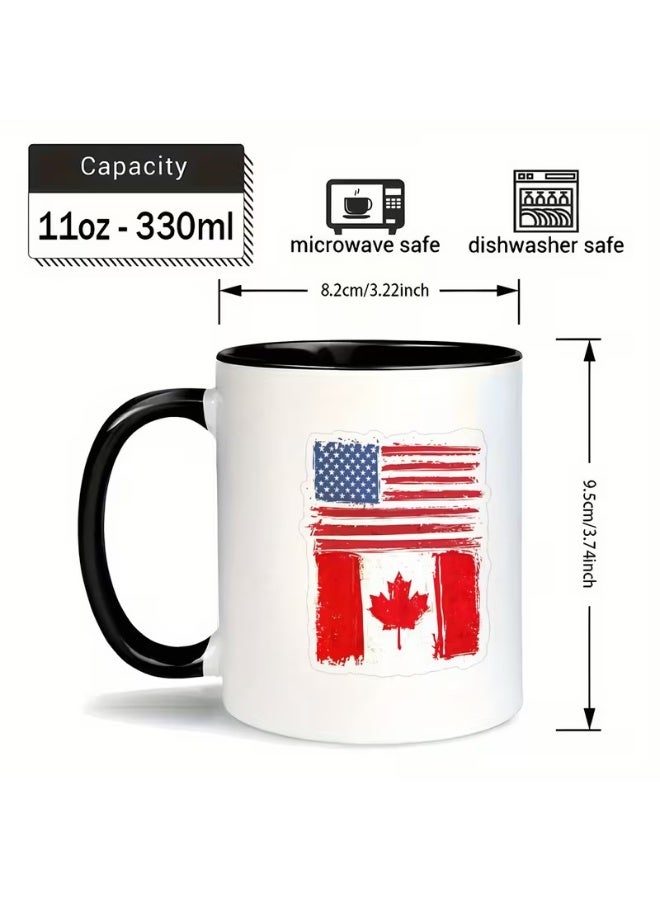 RYN 1pc US & Canada Flag Mug - Dual American Flag & Maple Leaf design, Black handle - Ideal Gift for Valentine's, Birthdays, Camping, Office - Image 2