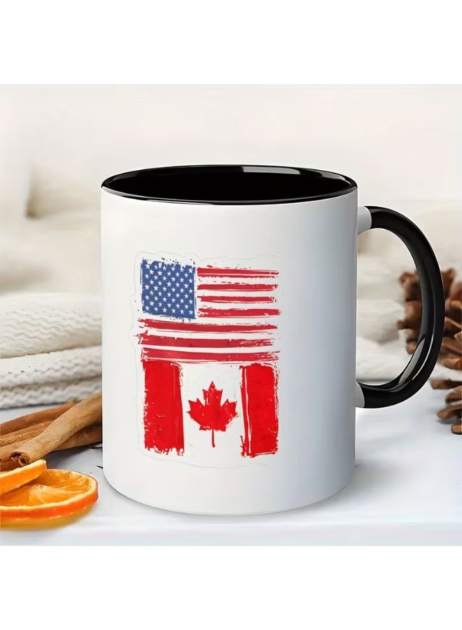 RYN 1pc US & Canada Flag Mug - Dual American Flag & Maple Leaf design, Black handle - Ideal Gift for Valentine's, Birthdays, Camping, Office - Image 3