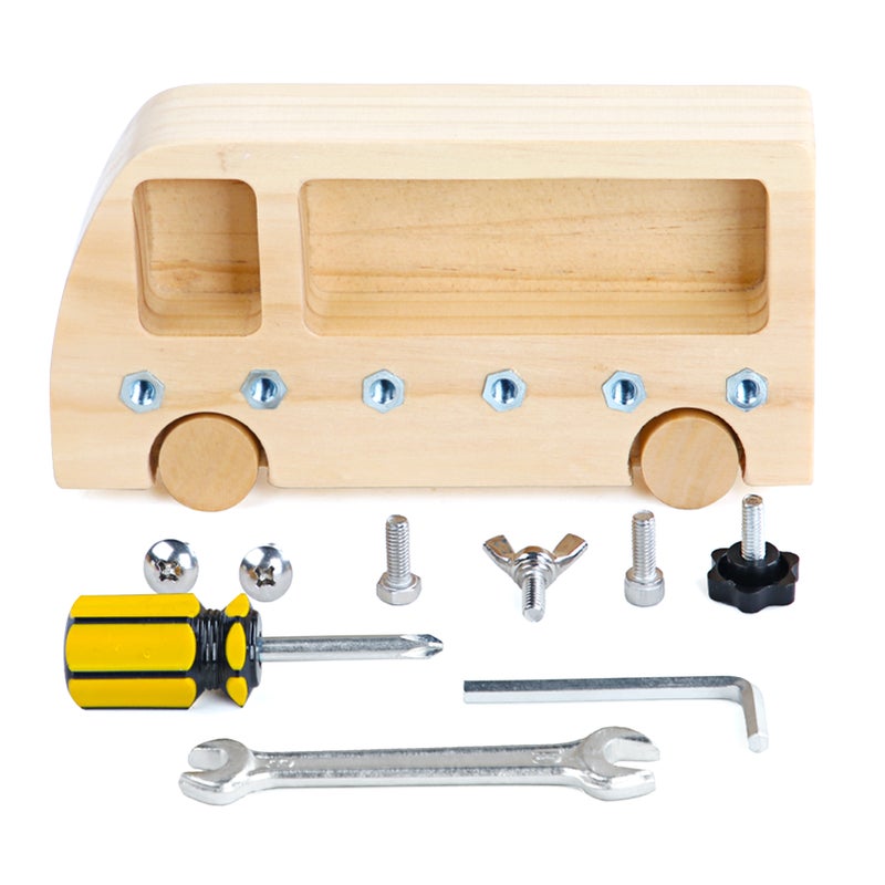 Montessori Screw Driver Board for Kids Basic Skills Educational Learning Toys Fine Motor Skills Sensory Toy Busy Bus Screw Sorter Game Wooden Toy for 3 Years + - Image 1