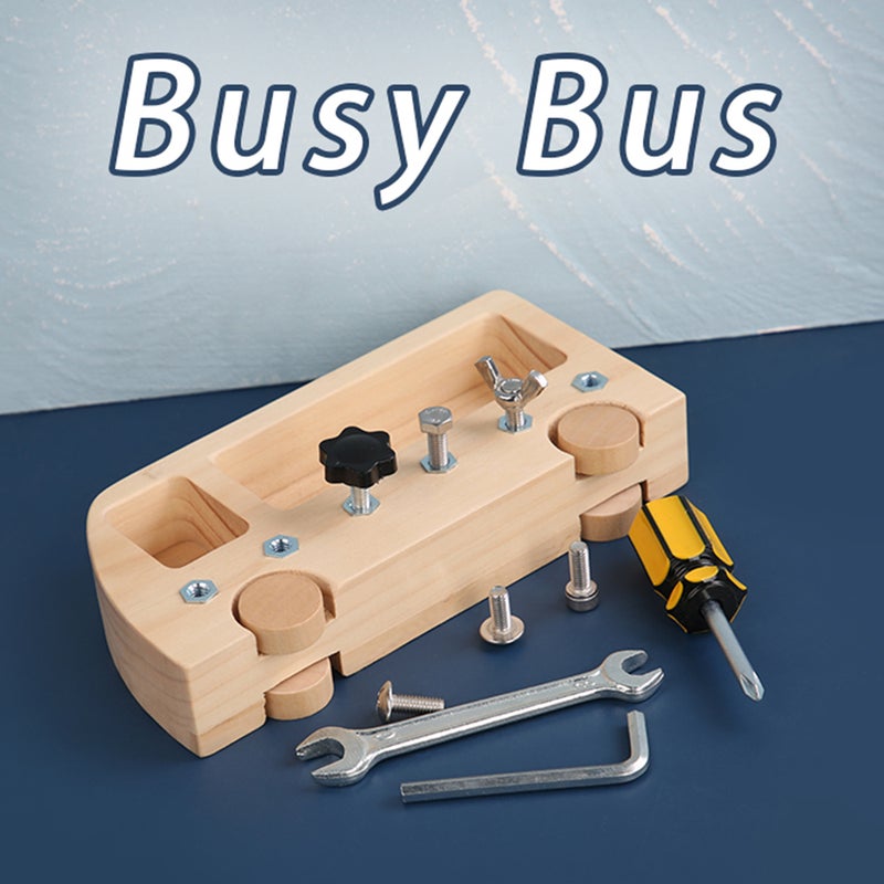 Montessori Screw Driver Board for Kids Basic Skills Educational Learning Toys Fine Motor Skills Sensory Toy Busy Bus Screw Sorter Game Wooden Toy for 3 Years + - Image 5