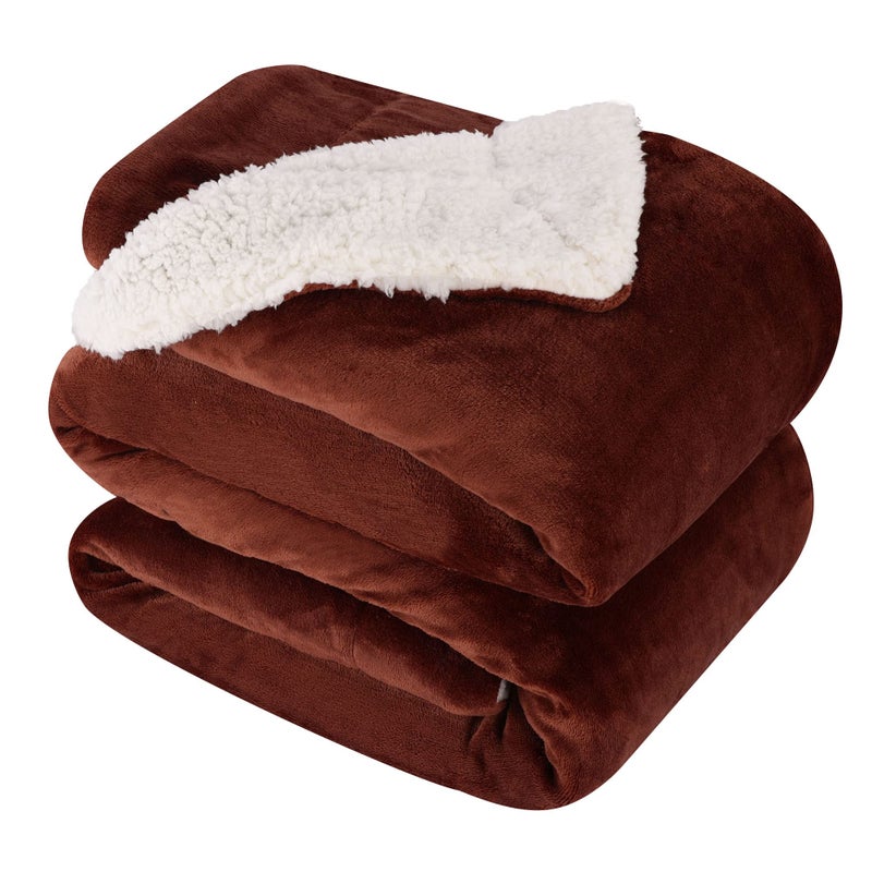 NANPIPER King Size Sherpa Blanket Soft Fleece Throw for Bed Reversible Thick Fuzzy Blanket for Winter Brown 90x108 inches