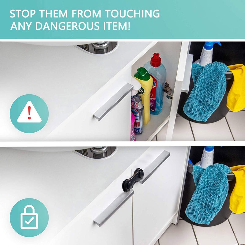 HEOATH Child Safety Cabinet Locks (10 Pack) - Baby Proofing Latches Lock for Drawers, Toilet Seat, Fridge, Oven with 10 Extra 3M Adhesives (Black) - Image 2