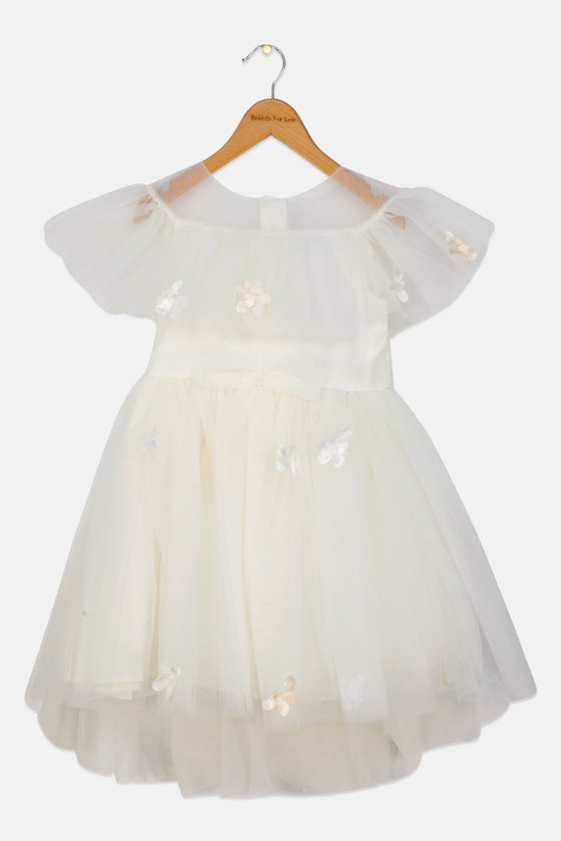 Lunamoon Kids Girl Floral Print Party Dress, White  - Image 1