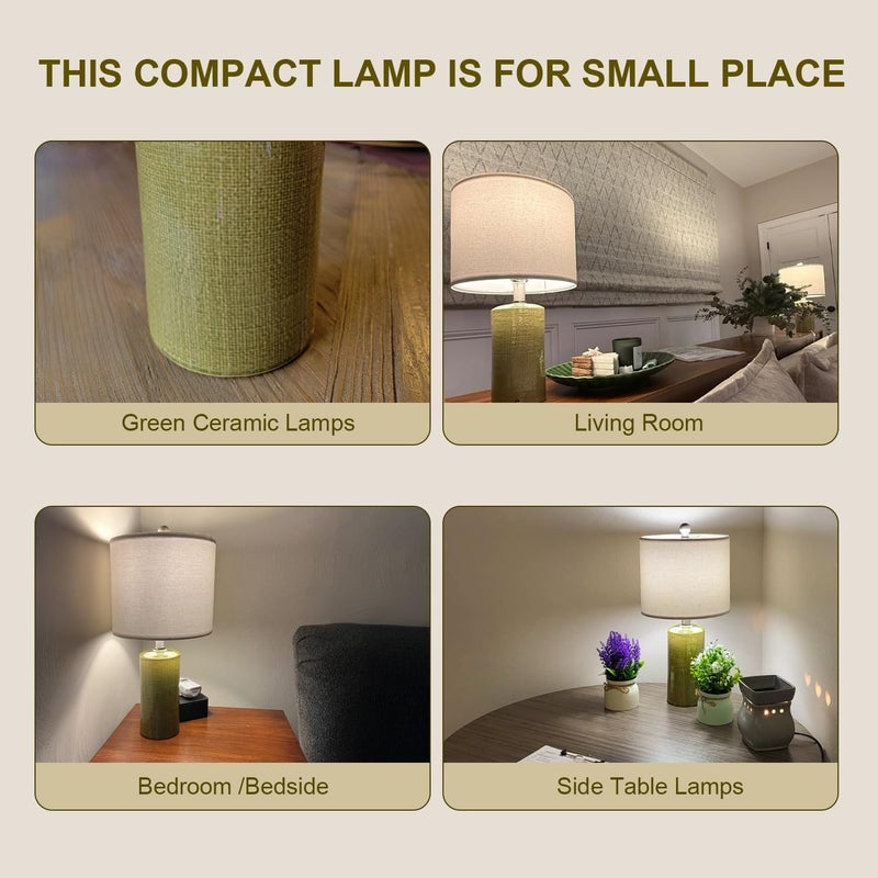 G-SAFAVA 20.25" Small Single Table Lamp for Bedroom Modern Ceramic Nightstand Lamp Farmhouse Bedside Lamp Boho Living Room End Side Table Lamp, Green - Image 2