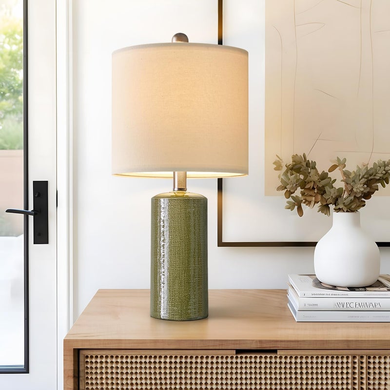 G-SAFAVA 20.25" Small Single Table Lamp for Bedroom Modern Ceramic Nightstand Lamp Farmhouse Bedside Lamp Boho Living Room End Side Table Lamp, Green - Image 1