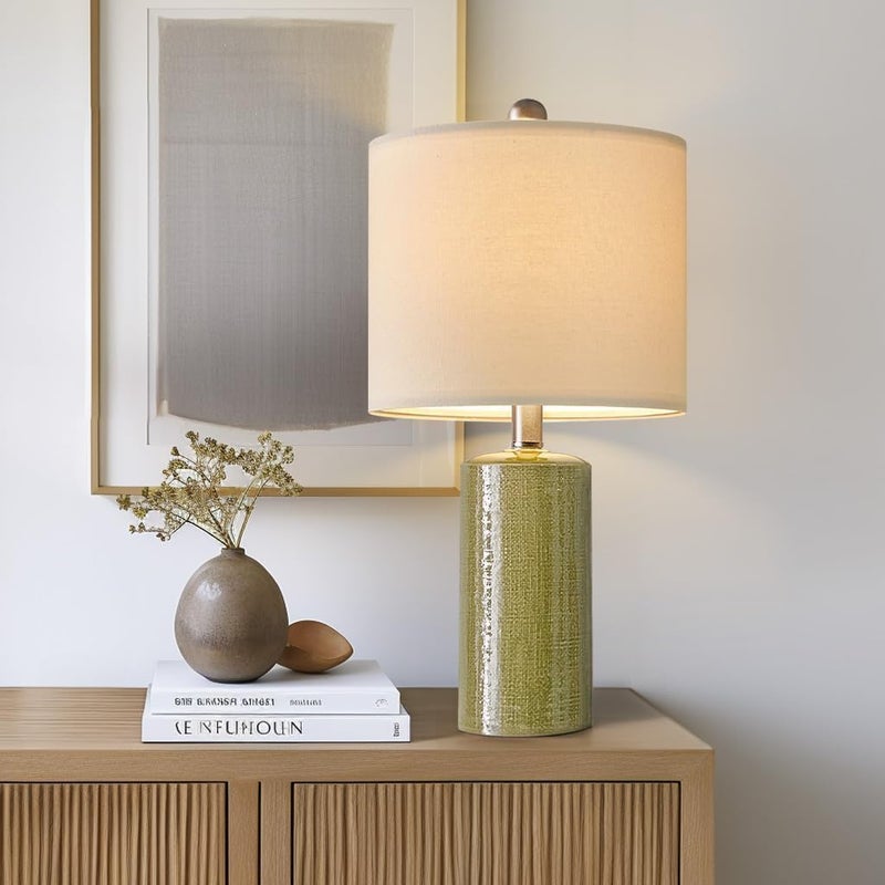 G-SAFAVA 20.25" Small Single Table Lamp for Bedroom Modern Ceramic Nightstand Lamp Farmhouse Bedside Lamp Boho Living Room End Side Table Lamp, Green - Image 5