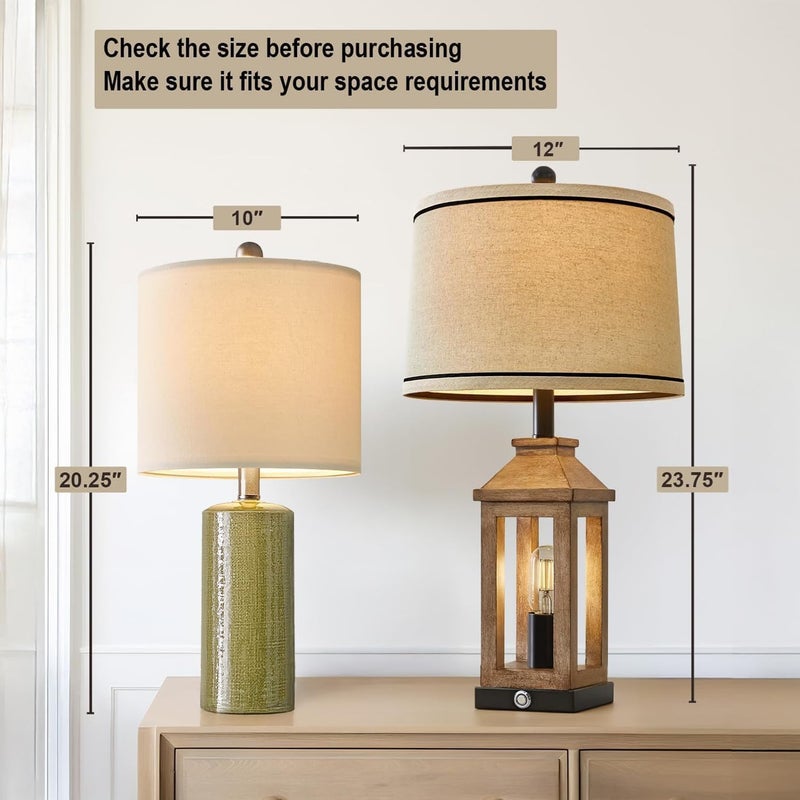 G-SAFAVA 20.25" Small Single Table Lamp for Bedroom Modern Ceramic Nightstand Lamp Farmhouse Bedside Lamp Boho Living Room End Side Table Lamp, Green - Image 3