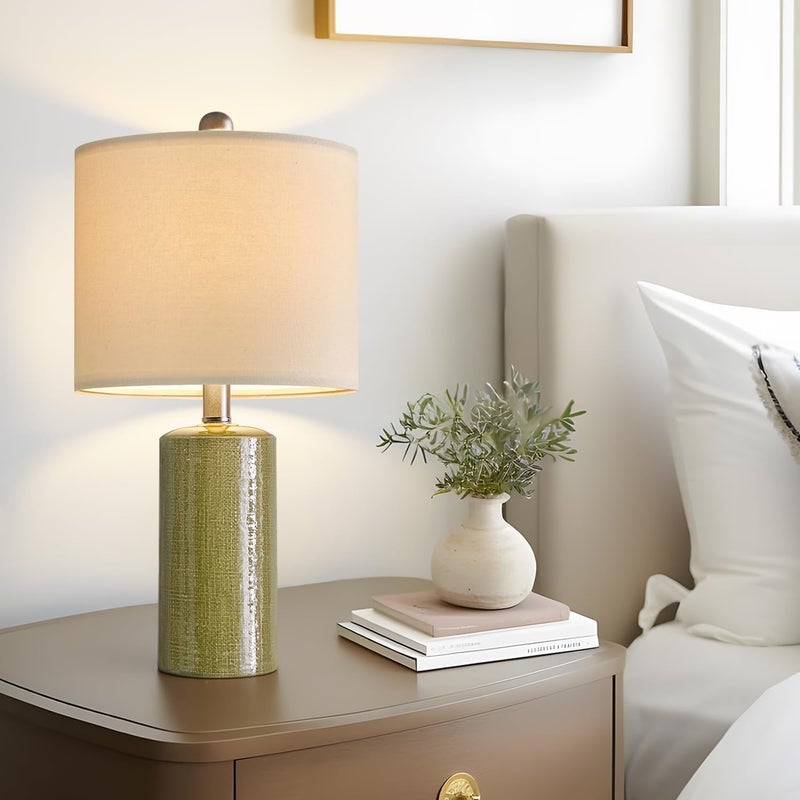 G-SAFAVA 20.25" Small Single Table Lamp for Bedroom Modern Ceramic Nightstand Lamp Farmhouse Bedside Lamp Boho Living Room End Side Table Lamp, Green - Image 4