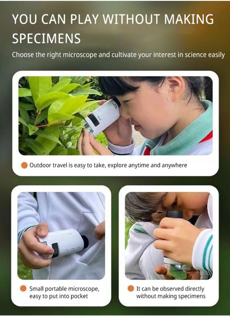 Rock Pow - Mini Pocket Microscope Kit 60 To120x Portable Laboratory Microscope With LED Light For Kids Science Experiment Utensils - Image 1