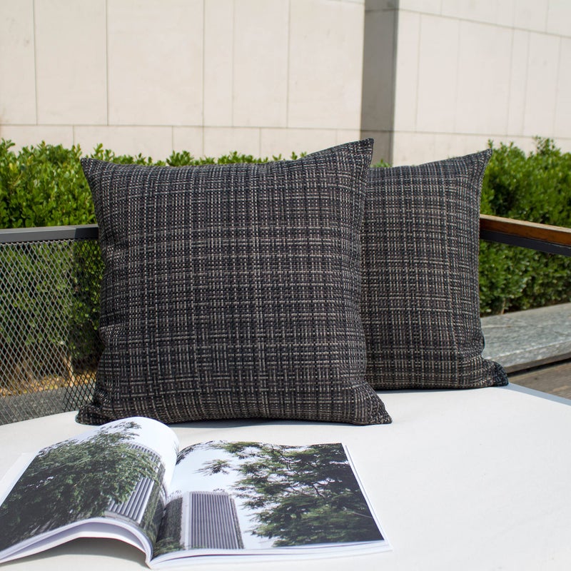 Kevin Textile Pack of 2 Decorative Outdoor Waterproof Throw Pillow Covers Stripe Square Pillowcases Modern Cushion Cases for Patio Couch Bench 20 x 20 Inch Black