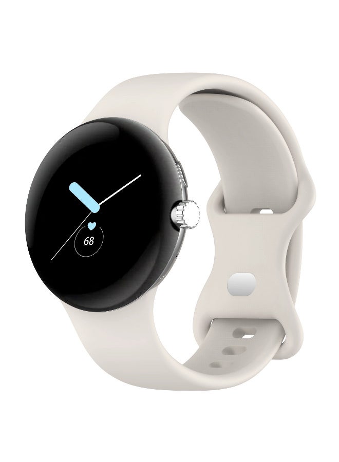 Suitable for Google Pixel Watch Butterfly Buckle Silicone Strap, Google Metal Buckle Silicone Watch Strap Light Grey