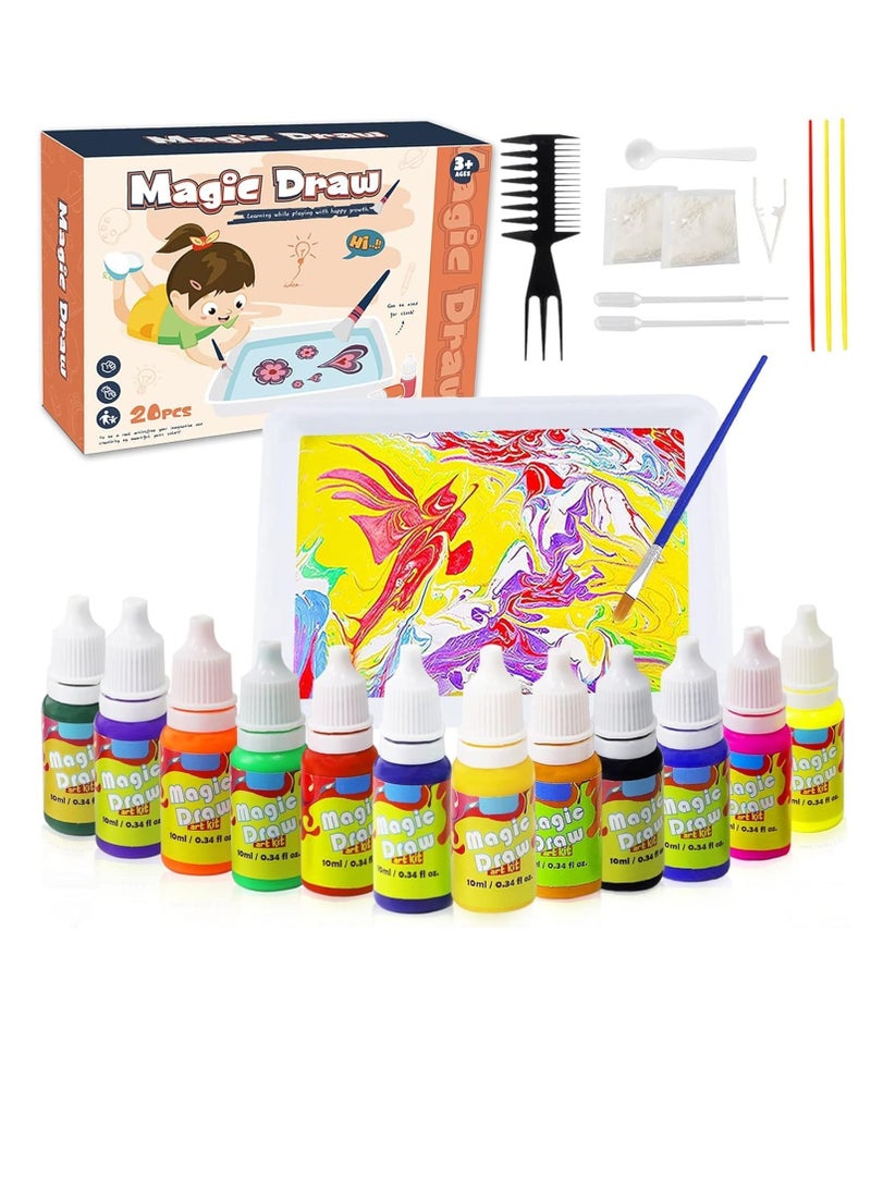 SYOSI Water Marbling Paint Art Kit for Kids 12 Colours Water Art Paint Set Non-Toxic Painting on Water Creative Arts and Crafts for Girls Boys Ages 6-12 Craft Kits Art Set A5 Size - Image 1