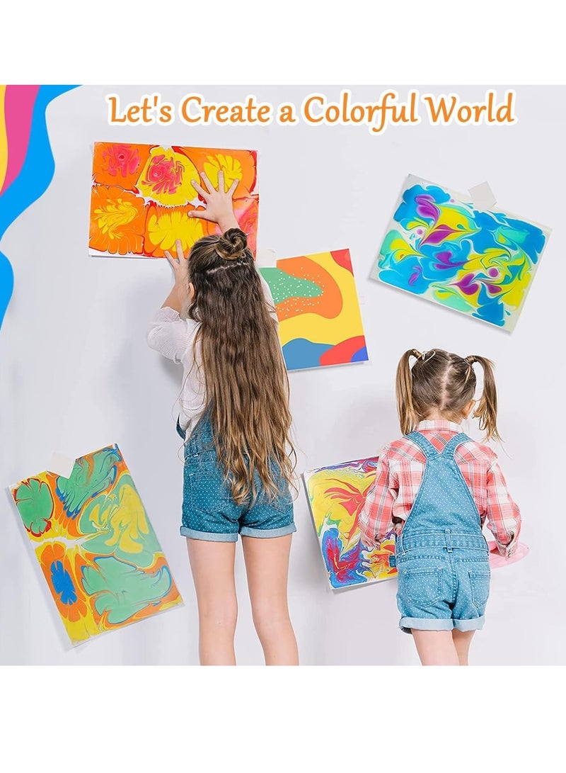 SYOSI Water Marbling Paint Art Kit for Kids 12 Colours Water Art Paint Set Non-Toxic Painting on Water Creative Arts and Crafts for Girls Boys Ages 6-12 Craft Kits Art Set A5 Size - Image 5