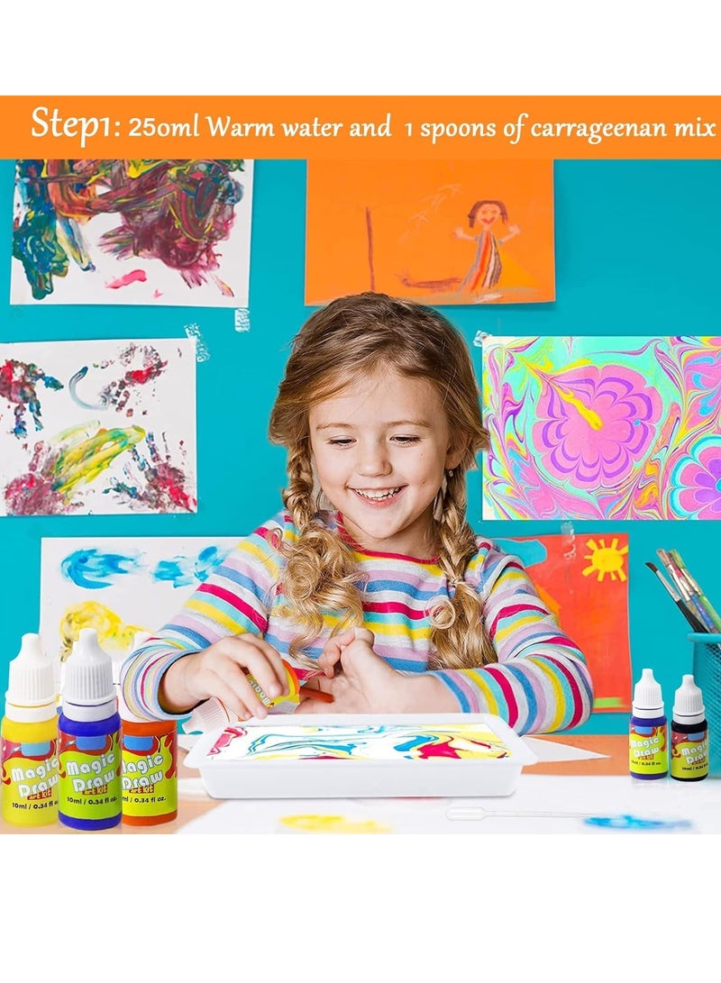 SYOSI Water Marbling Paint Art Kit for Kids 12 Colours Water Art Paint Set Non-Toxic Painting on Water Creative Arts and Crafts for Girls Boys Ages 6-12 Craft Kits Art Set A5 Size - Image 3