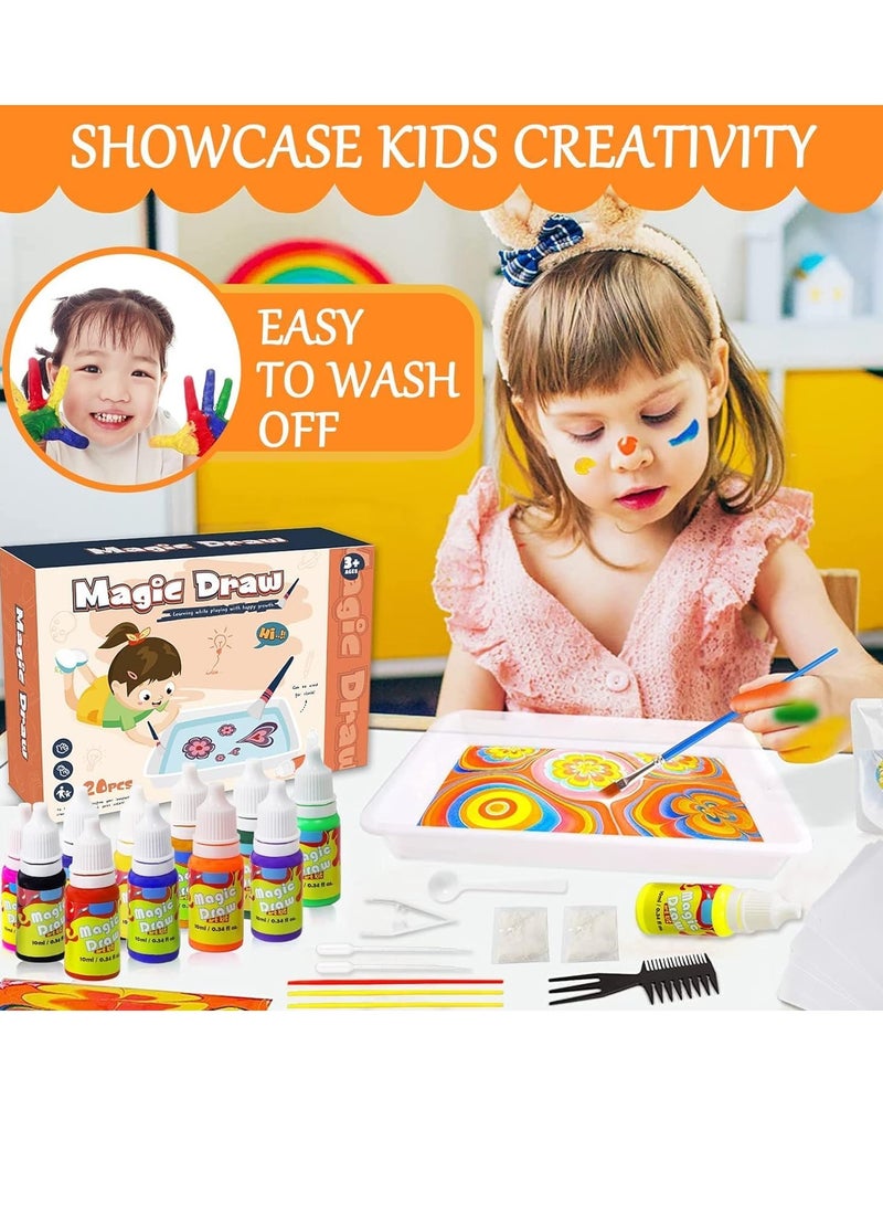 SYOSI Water Marbling Paint Art Kit for Kids 12 Colours Water Art Paint Set Non-Toxic Painting on Water Creative Arts and Crafts for Girls Boys Ages 6-12 Craft Kits Art Set A5 Size - Image 4