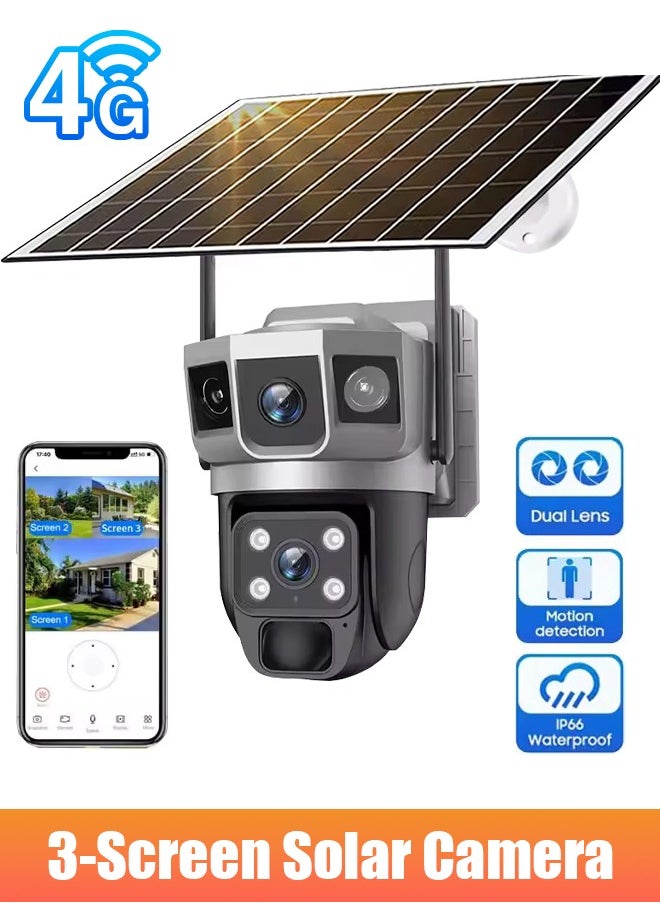 كاميرا مراقبة تعمل بالطاقة الشمسية 4G كاميرات مراقبة 4K HD CCTV بطارية مزدوجة العدسة كاميرات مراقبة منزلية ذكية خارجية