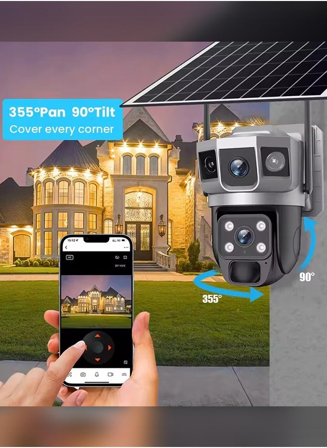 كاميرا مراقبة تعمل بالطاقة الشمسية 4G كاميرات مراقبة 4K HD CCTV بطارية مزدوجة العدسة كاميرات مراقبة منزلية ذكية خارجية