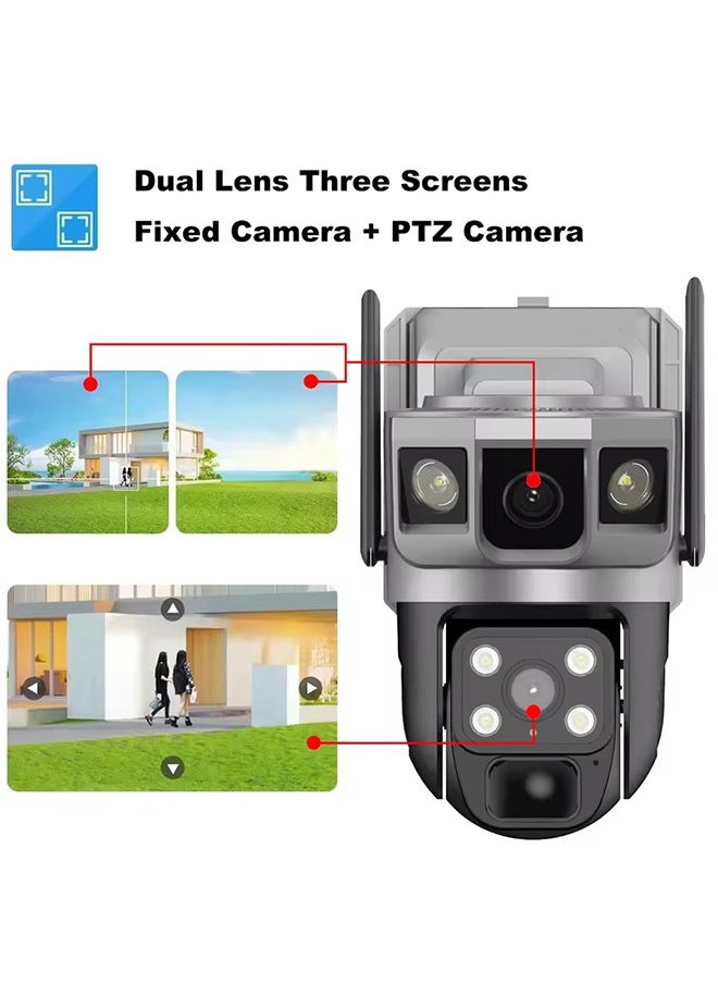 كاميرا مراقبة تعمل بالطاقة الشمسية 4G كاميرات مراقبة 4K HD CCTV بطارية مزدوجة العدسة كاميرات مراقبة منزلية ذكية خارجية