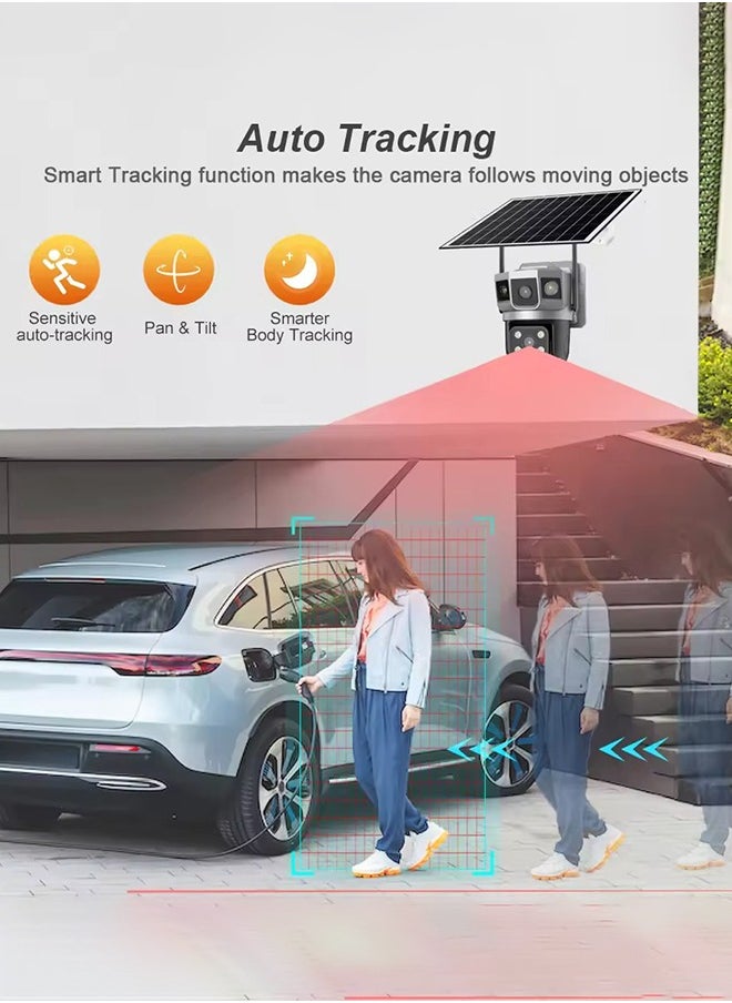 كاميرا مراقبة تعمل بالطاقة الشمسية 4G كاميرات مراقبة 4K HD CCTV بطارية مزدوجة العدسة كاميرات مراقبة منزلية ذكية خارجية